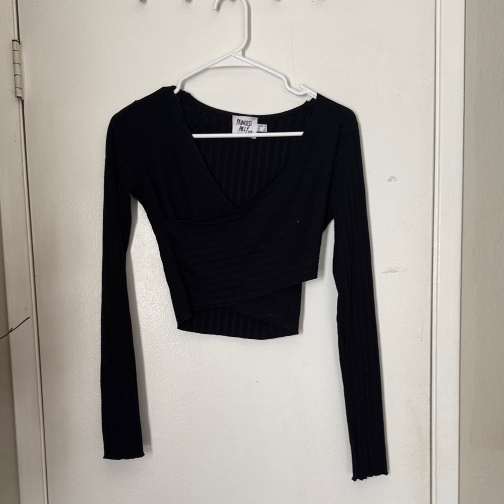 Princess Polly Black Ribbed Crop Top